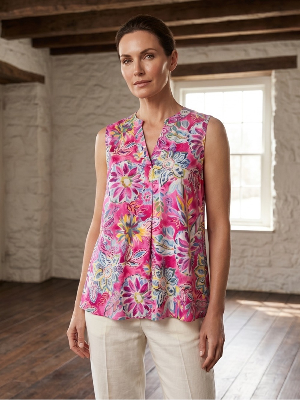 Dear Scarlett Cheerful Floral Pink Sleeveless Blouse